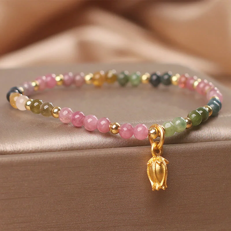 Bold Gemstone Bangles for Women-Buddha Stones Colorful Tourmaline Flowers Positive Bracelet Bold Gemstone Bangles for Women-Buddha Stones Colorful Tourmaline Flowers Positive Bracelet