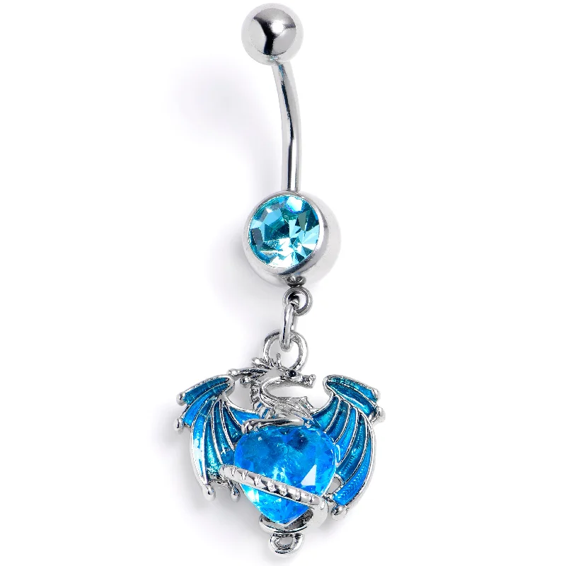 Trendy Belly Rings for Bold Fashionistas -Blue Gem Heart of Dragon Dangle Belly Ring Trendy Belly Rings for Bold Fashionistas -Blue Gem Heart of Dragon Dangle Belly Ring