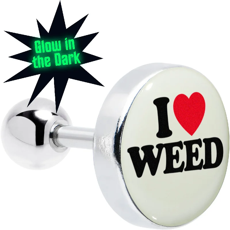 Women's Earrings – Elegant Designs for Every Personality--16 Gauge 1/4 Glow in the Dark I Love Weed Tragus Cartilage Earring