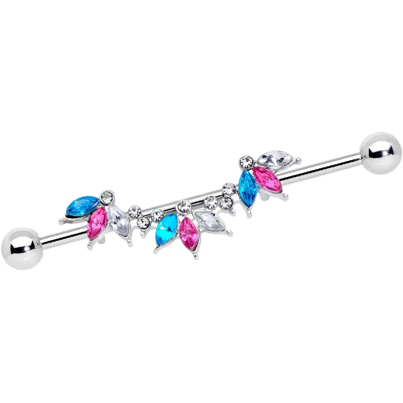 Women's Earrings – Elegant Designs for Every Personality--14 Gauge Pink Clear Aqua Gem Comely Cluster Industrial Barbell 38mm