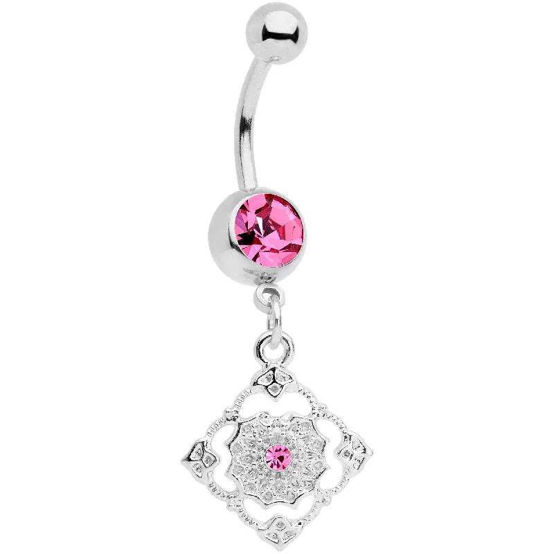 Designer Belly Rings with Sleek Finish -Pink Gem Art Deco Antique Style Elegance Dangle Belly Ring Designer Belly Rings with Sleek Finish -Pink Gem Art Deco Antique Style Elegance Dangle Belly Ring