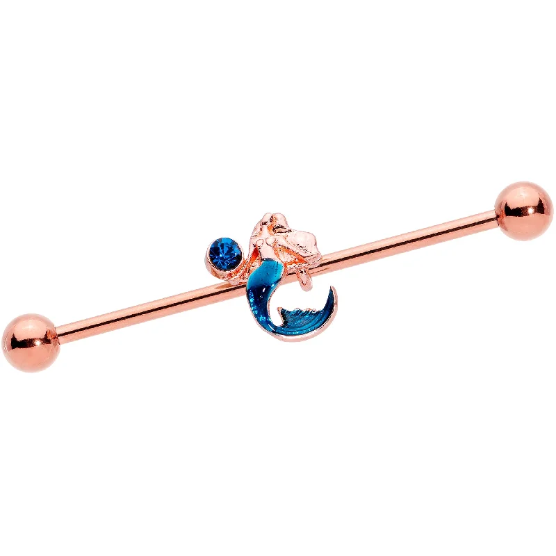 Women's Earrings – Elegant Designs for Every Personality--14 Gauge Aqua Gem Rose Gold Tone Mermaid Industrial Barbell 38mm Women's Earrings – Elegant Designs for Every Personality--14 Gauge Aqua Gem Rose Gold Tone Mermaid Industrial Barbell 38mm