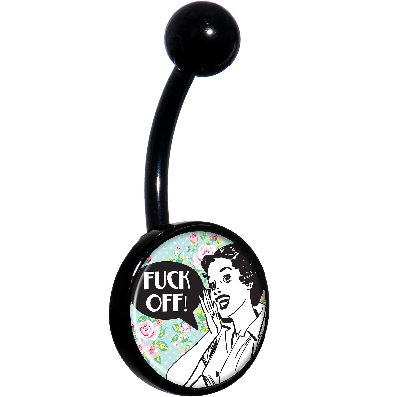 Comfortable Belly Rings for Daily Fashion -Retro Style Woman F*ck Off Black Belly Ring Comfortable Belly Rings for Daily Fashion -Retro Style Woman F*ck Off Black Belly Ring
