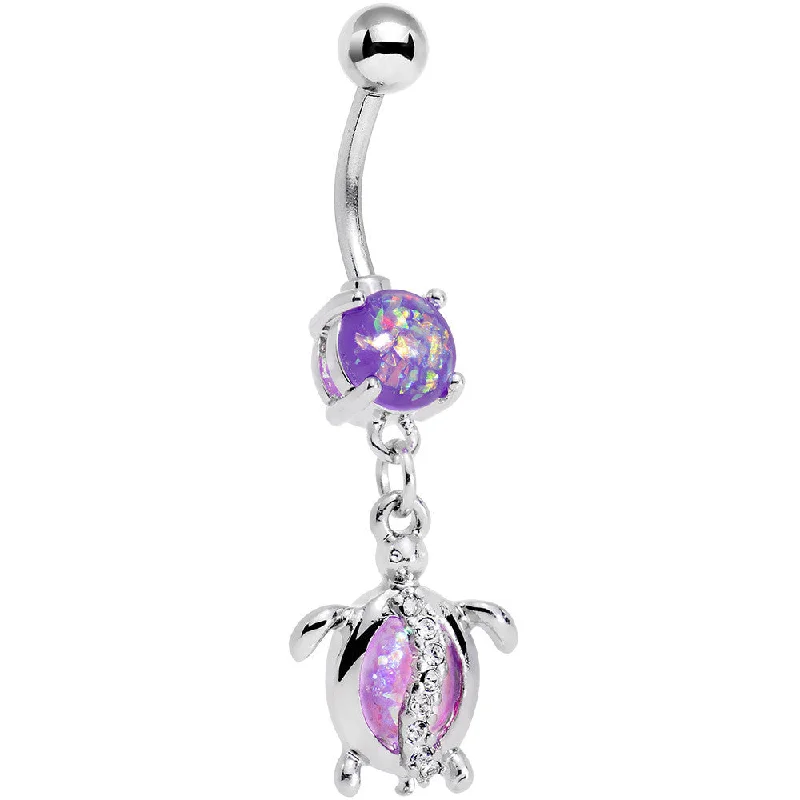 Designer Belly Rings for Fashion-Forward Women -Purple Pink Faux Opal Beach Turtle Dangle Belly Ring Designer Belly Rings for Fashion-Forward Women -Purple Pink Faux Opal Beach Turtle Dangle Belly Ring