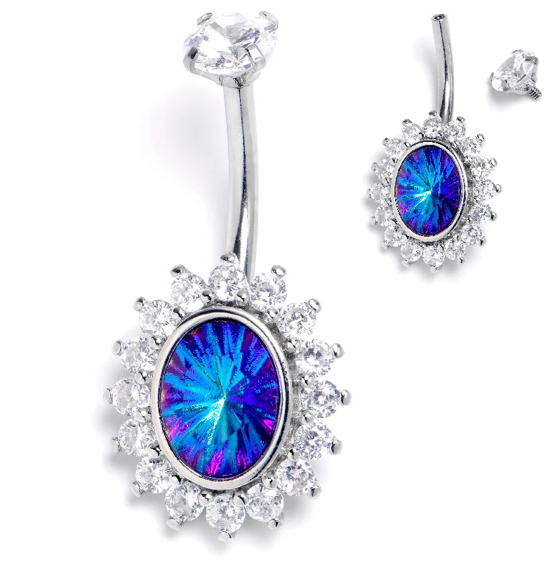 Comfortable Belly Rings with Vibrant Colors -Blue CZ Gem Internally Threaded Aurora Effect Belly Ring Comfortable Belly Rings with Vibrant Colors -Blue CZ Gem Internally Threaded Aurora Effect Belly Ring