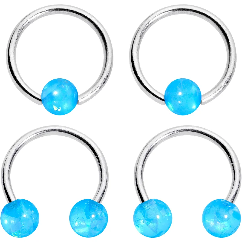 Women's Earrings – Elegant Designs for Every Personality--16 Gauge 3/8 Blue Faux Opal Horseshoe BCR Captive Ring Set of 4