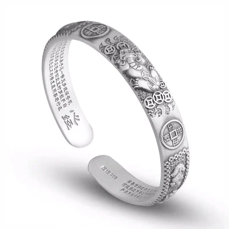 Fashionable Cuff Bracelets for Men-Buddha Stones Tibetan PiXiu Heart Sutra Coin White Copper Wealth Bracelet Adjustable Bangle Fashionable Cuff Bracelets for Men-Buddha Stones Tibetan PiXiu Heart Sutra Coin White Copper Wealth Bracelet Adjustable Bangle