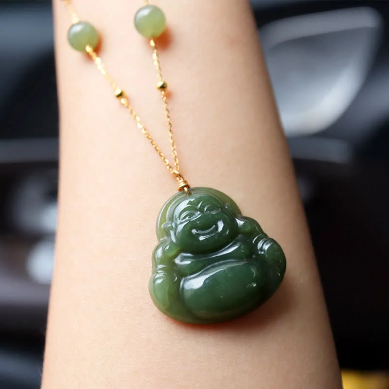Shop Classic Women's Necklaces & Pendants with a Modern Twist-Buddha Stones Laughing Buddha Hetian Jade Luck Necklace Bead Chain Pendant Shop Classic Women's Necklaces & Pendants with a Modern Twist-Buddha Stones Laughing Buddha Hetian Jade Luck Necklace Bead Chain Pendant
