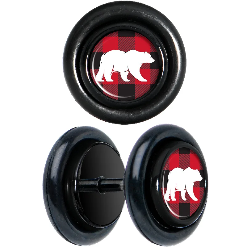 Women's Earrings – Elegant Designs for Every Personality--Red Black Plaid Polar Bear Black Cheater Plug Set Women's Earrings – Elegant Designs for Every Personality--Red Black Plaid Polar Bear Black Cheater Plug Set