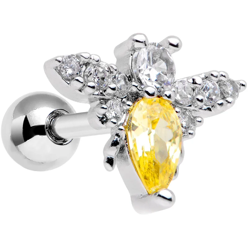 Women's Earrings – Elegant Designs for Every Personality--16 Gauge 1/4 Clear Yellow CZ Gem Bee Cartilage Tragus Earring Women's Earrings – Elegant Designs for Every Personality--16 Gauge 1/4 Clear Yellow CZ Gem Bee Cartilage Tragus Earring