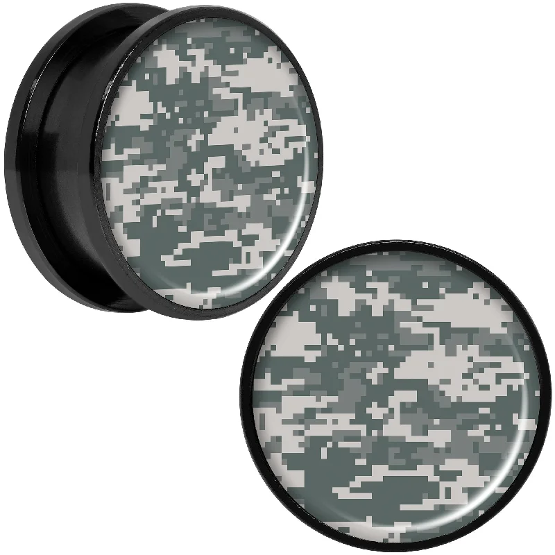 Women's Earrings – Elegant Designs for Every Personality--Digital Camo Print Black Anodized Screw Fit Plug Set 20mm