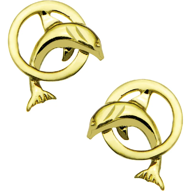 Women's Earrings – Elegant Designs for Every Personality--14kt Yellow Gold Hoop Dolphin Stud Earrings Women's Earrings – Elegant Designs for Every Personality--14kt Yellow Gold Hoop Dolphin Stud Earrings