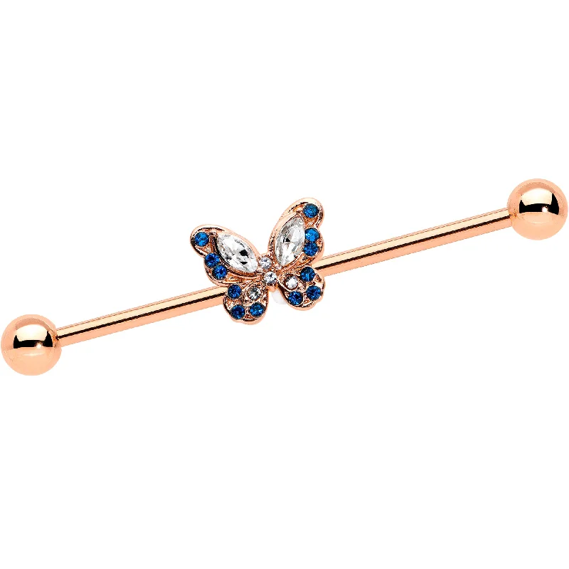 Women's Earrings – Elegant Designs for Every Personality--14 Gauge Blue Gem Rosy Tone Butterfly Wings Industrial Barbell 38mm Women's Earrings – Elegant Designs for Every Personality--14 Gauge Blue Gem Rosy Tone Butterfly Wings Industrial Barbell 38mm