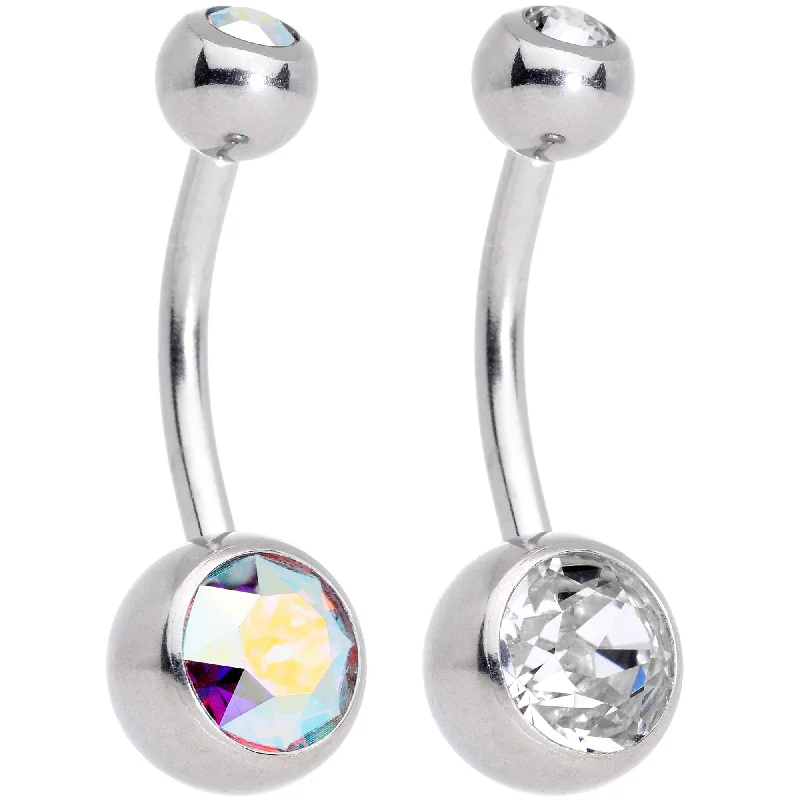 Designer Belly Rings for Exclusive Looks -Clear Aurora Gem Belly Ring Set of 2 Created with Crystals
