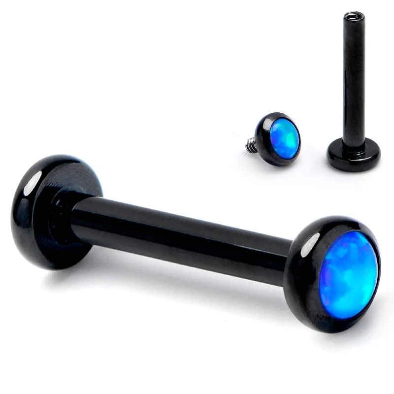 Comfortable Lip Rings for Smooth Feel16 Gauge 5/16 Blue Synthetic Opal Black ASTM F-136 Implant Grade Titanium Internally Threaded Labret Comfortable Lip Rings for Smooth Feel16 Gauge 5/16 Blue Synthetic Opal Black ASTM F-136 Implant Grade Titanium Internally Threaded Labret