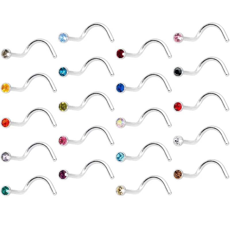 Nose Rings with Bold Gems -20 Gauge 5/16 Multi Color Gem Steel Nose Screw 20 Pack Set Nose Rings with Bold Gems -20 Gauge 5/16 Multi Color Gem Steel Nose Screw 20 Pack Set