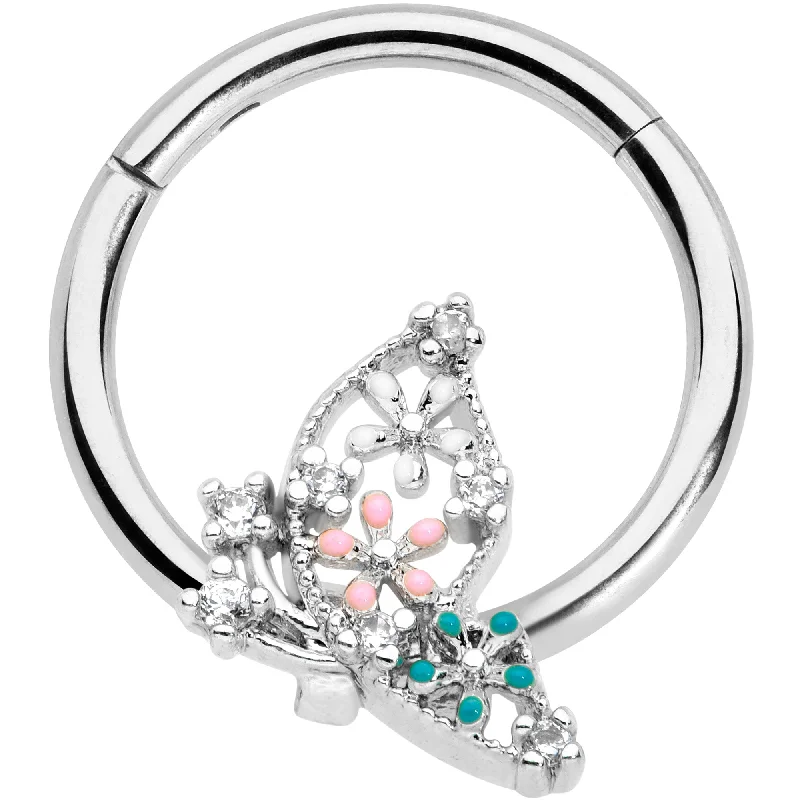 Beautifully Crafted Gold Nose Rings -16 Gauge 3/8 Clear CZ Gem Abstract Butterfly Hinged Segment Ring Beautifully Crafted Gold Nose Rings -16 Gauge 3/8 Clear CZ Gem Abstract Butterfly Hinged Segment Ring