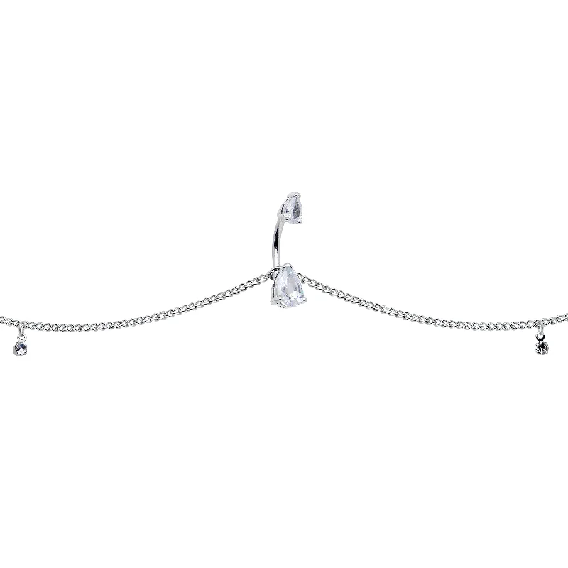 Comfortable Belly Rings with Unique Detailing -Clear Gem Double Drop Double Mount Belly Ring Belly Chain Comfortable Belly Rings with Unique Detailing -Clear Gem Double Drop Double Mount Belly Ring Belly Chain