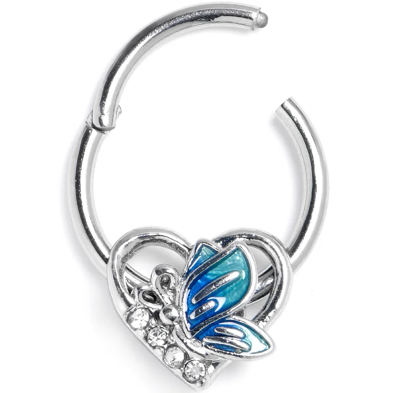 Women's Earrings – Elegant Designs for Every Personality--16 Gauge 3/8 Clear Gem Butterfly Love Heart Blue Hinged Segment Ring Women's Earrings – Elegant Designs for Every Personality--16 Gauge 3/8 Clear Gem Butterfly Love Heart Blue Hinged Segment Ring
