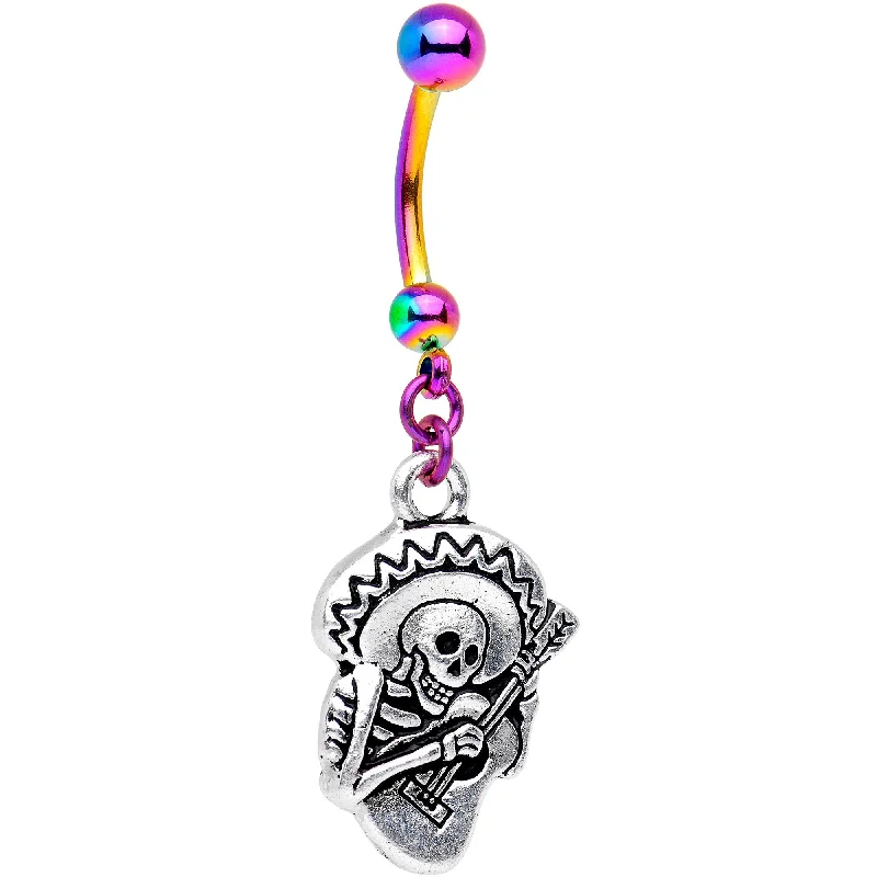 Sparkling Belly Rings for Chic Fashion -Handcrafted Dia de los Muertos Halloween Rainbow Dangle Belly Ring Sparkling Belly Rings for Chic Fashion -Handcrafted Dia de los Muertos Halloween Rainbow Dangle Belly Ring