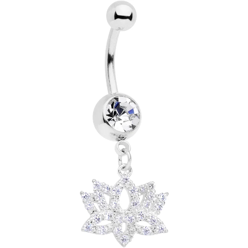 Trendy Belly Rings for Modern Fashionistas -Clear CZ Gem Lotus Flower Dangle Belly Ring Trendy Belly Rings for Modern Fashionistas -Clear CZ Gem Lotus Flower Dangle Belly Ring