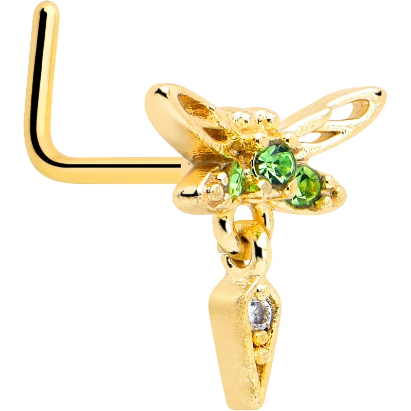 Bold Nose Rings for Confident Fashion -20 Gauge 7mm Green Gem Gold Tone Swank Dragonfly L Shape Nose Ring Bold Nose Rings for Confident Fashion -20 Gauge 7mm Green Gem Gold Tone Swank Dragonfly L Shape Nose Ring