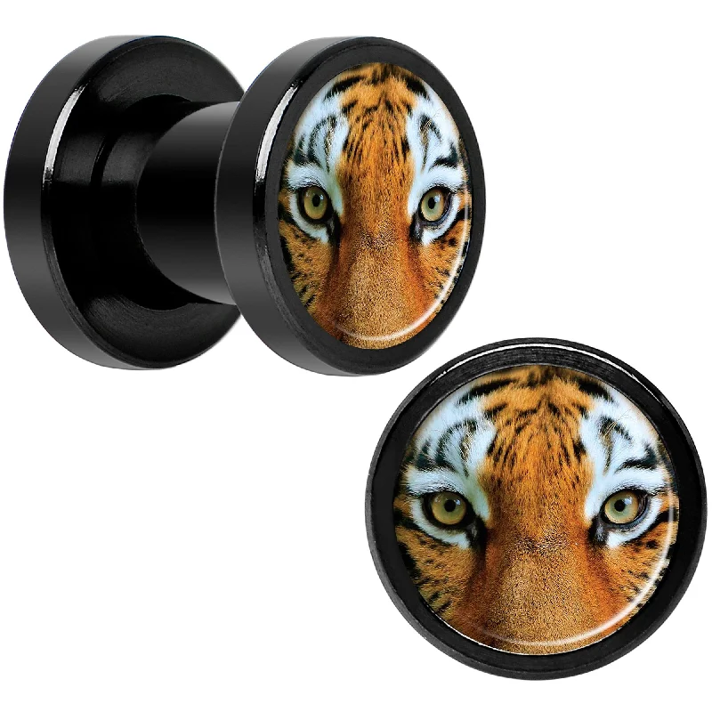 Women's Earrings – Elegant Designs for Every Personality--Full Color Tiger Eyes Black Anodized Screw Fit Plug Set 2 Gauge Women's Earrings – Elegant Designs for Every Personality--Full Color Tiger Eyes Black Anodized Screw Fit Plug Set 2 Gauge