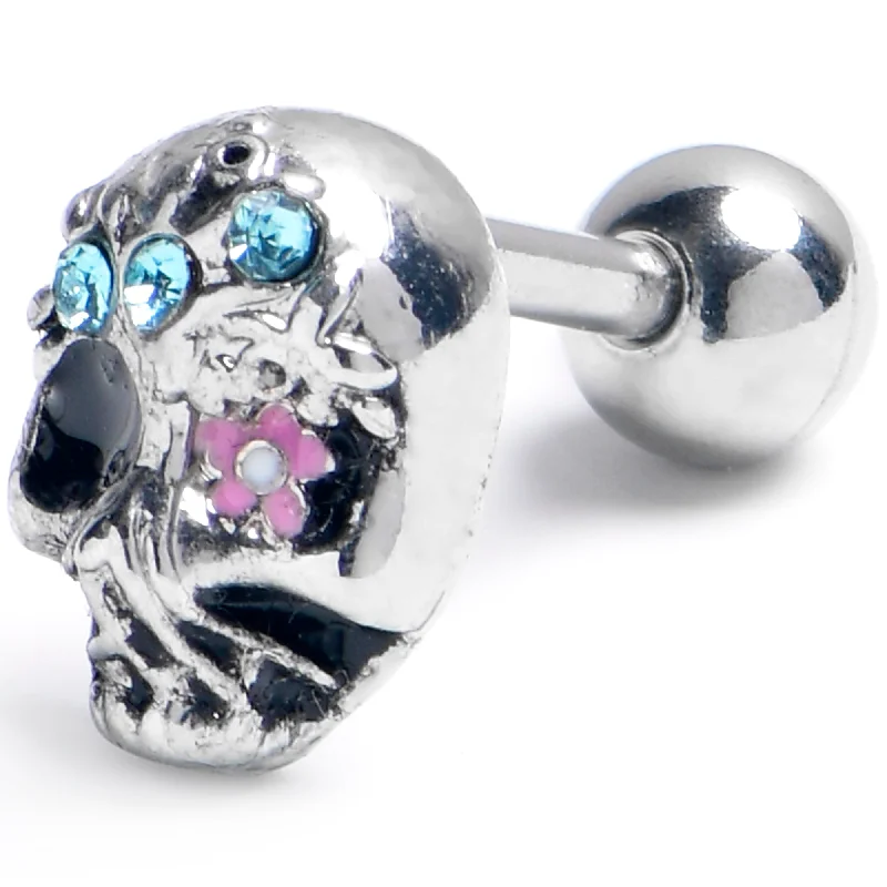 Women's Earrings – Elegant Designs for Every Personality--16 Gauge 1/4 Blue Gem Stylish Skull Halloween Cartilage Tragus Earring