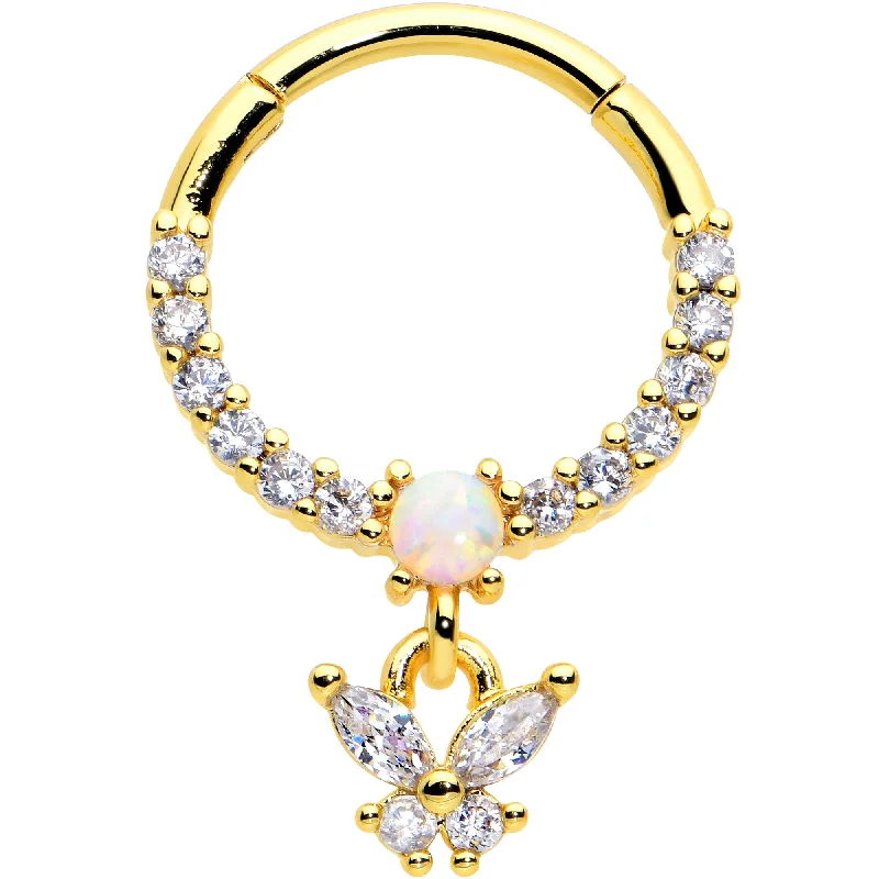 Nose Rings for Elegant Fashion -16 Gauge 3/8 White Synthetic Opal Gold Tone Butterfly Hinged Segment Ring Nose Rings for Elegant Fashion -16 Gauge 3/8 White Synthetic Opal Gold Tone Butterfly Hinged Segment Ring