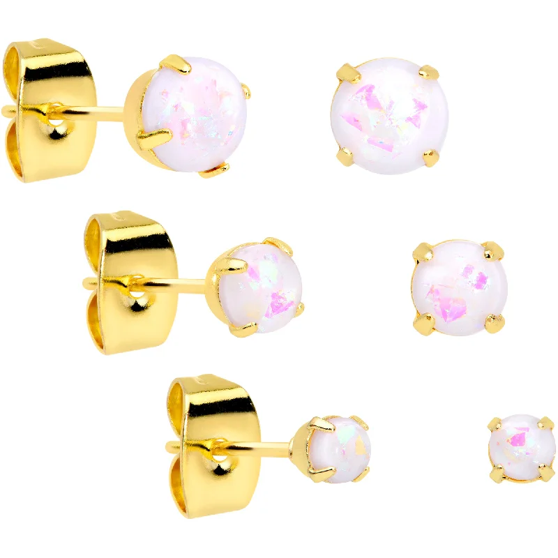 Women's Earrings – Elegant Designs for Every Personality--20 Gauge White Faux Opal Gold Tone 3mm to 5mm Stud Earrings Set of 3