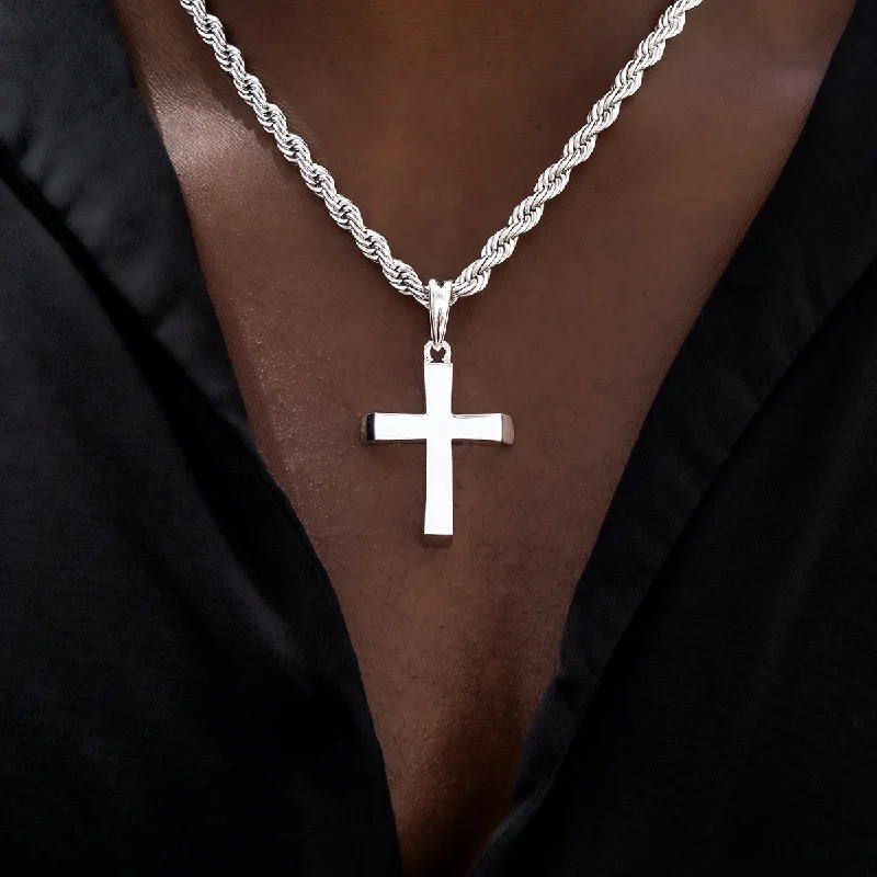 Exclusive Men's Necklaces & Pendants for the Modern Gentleman-Simple Cross Pendant in White Gold