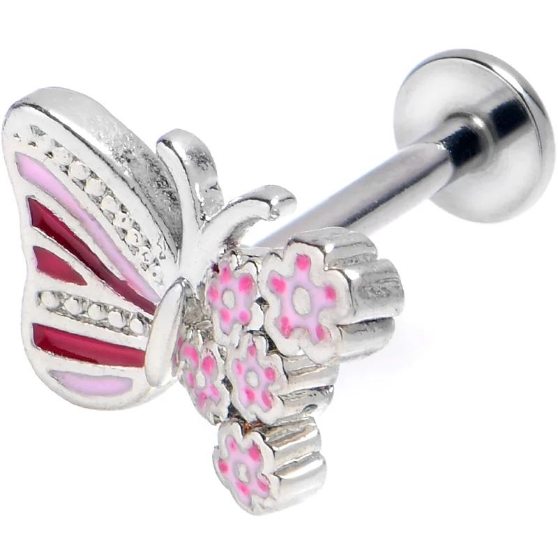 Designer Lip Rings with Luxurious Appeal16 Gauge 5/16 Flowery Butterfly Pink Labret Monroe Tragus