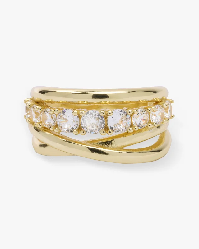 Chic Women's Rings for Fashion-Forward Looks-"Oh She Fancy" Stacked Diamond Ring - Gold|White Diamondettes