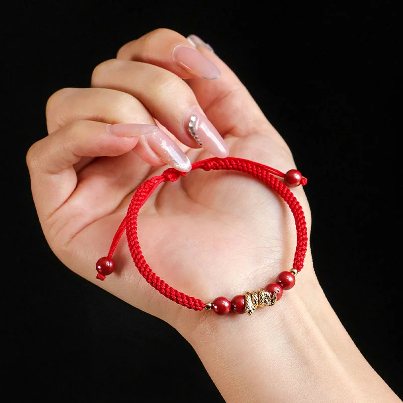 Simple Bracelets for Men-Buddha Stones Cinnabar Handmade Year Of Snake String Protection Braided Bracelet