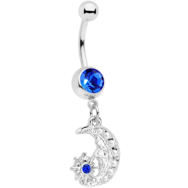 Comfortable Belly Rings with Vibrant Shine -Blue Gem Peaceful Night Star Moon Dangle Belly Ring Comfortable Belly Rings with Vibrant Shine -Blue Gem Peaceful Night Star Moon Dangle Belly Ring
