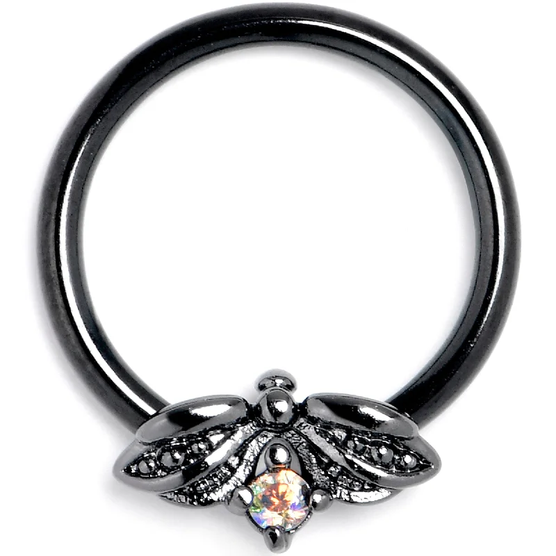 Large Nose Rings -16 Gauge 3/8 Aurora Gem Black Beauty Bug BCR Captive Ring