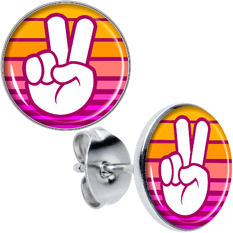 Women's Earrings – Elegant Designs for Every Personality--Retro Stripes Peace Sign Fingers Stud Earrings