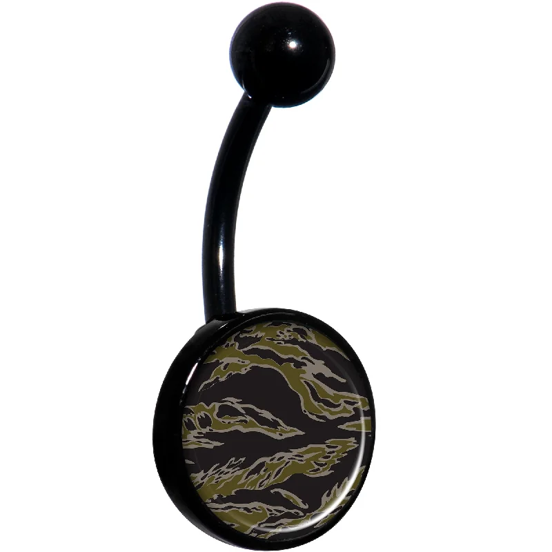 Stunning Belly Rings for Bold Fashion -Tiger Camo Print Black Belly Ring