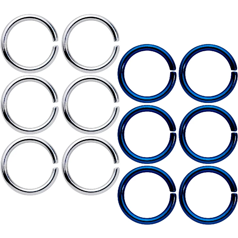 Stunning Lip Rings with Radiant Stones16 Gauge 5/16 Steel Blue Anodized Seamless Cartilage Ring Set of 12