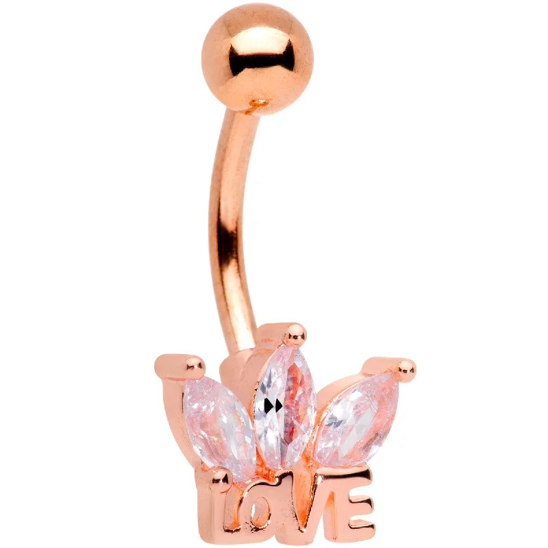 Stunning Belly Rings for Extra Style -Clear Gem Rose Gold Tone Crown of Love Belly Ring Stunning Belly Rings for Extra Style -Clear Gem Rose Gold Tone Crown of Love Belly Ring