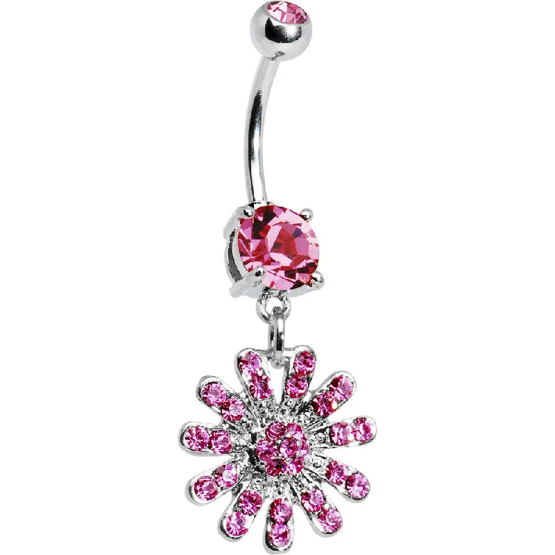 Belly Rings with Vibrant Gems for Bold Style -Pink Gem Gerber Daisy Flower Belly Ring Belly Rings with Vibrant Gems for Bold Style -Pink Gem Gerber Daisy Flower Belly Ring