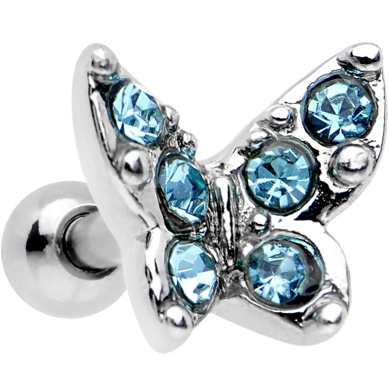 Women's Earrings – Elegant Designs for Every Personality--16 Gauge Blue Gem Silver Tone Butterfly Tragus Cartilage Earring
