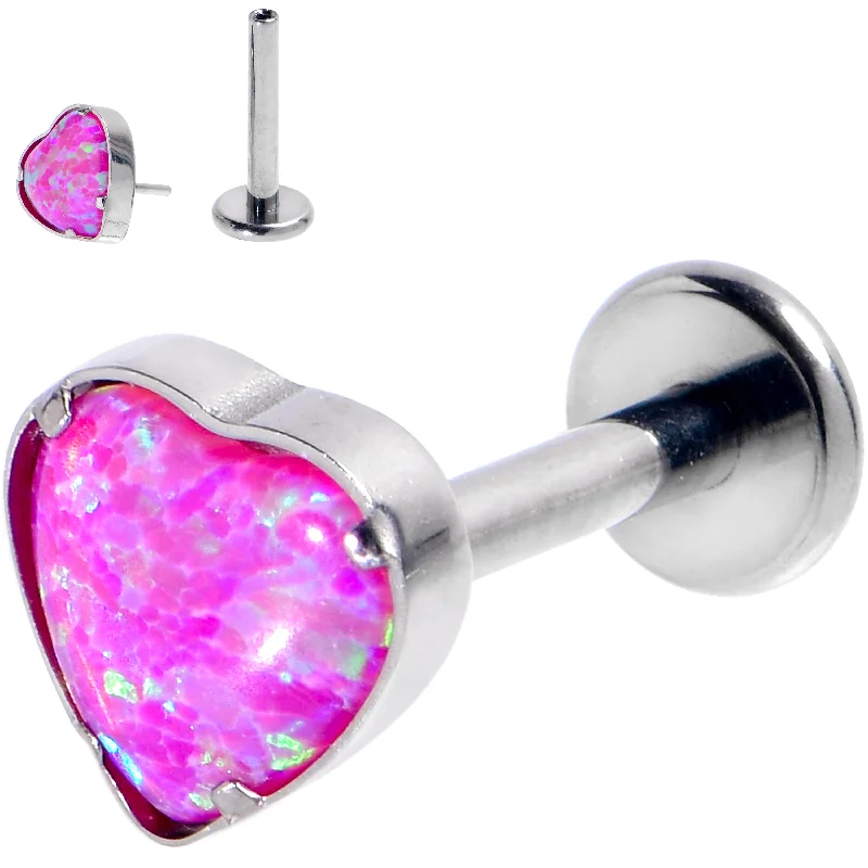 Stylish and Trendy Lip Rings for Edgy Looks16 Gauge 5/16 Pink Synthetic Opal G23 Titanium Threadless Heart Labret Stylish and Trendy Lip Rings for Edgy Looks16 Gauge 5/16 Pink Synthetic Opal G23 Titanium Threadless Heart Labret