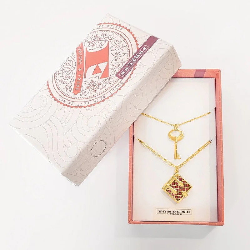 Shop Classic Women's  Necklaces & Pendants with a Modern Twist-Secret Diary Book Locket and Key Pendant Gift Set (Burgundy) - Gold