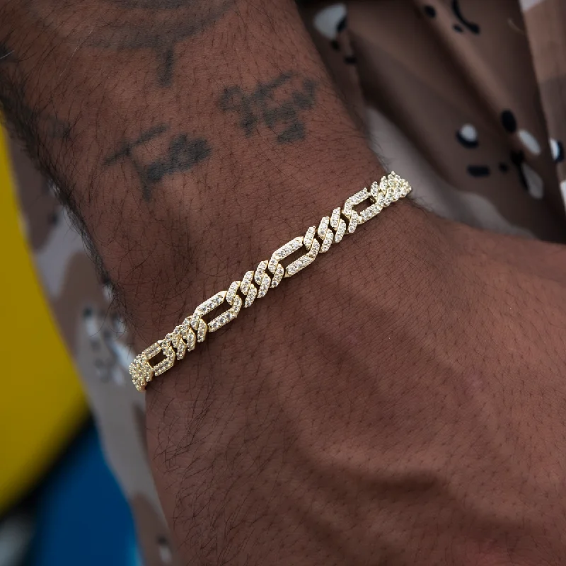 Men's Adjustable Cuff Bracelets with Stones-Diamond Figaro Bracelet in Yellow Gold- 6mm Men's Adjustable Cuff Bracelets with Stones-Diamond Figaro Bracelet in Yellow Gold- 6mm