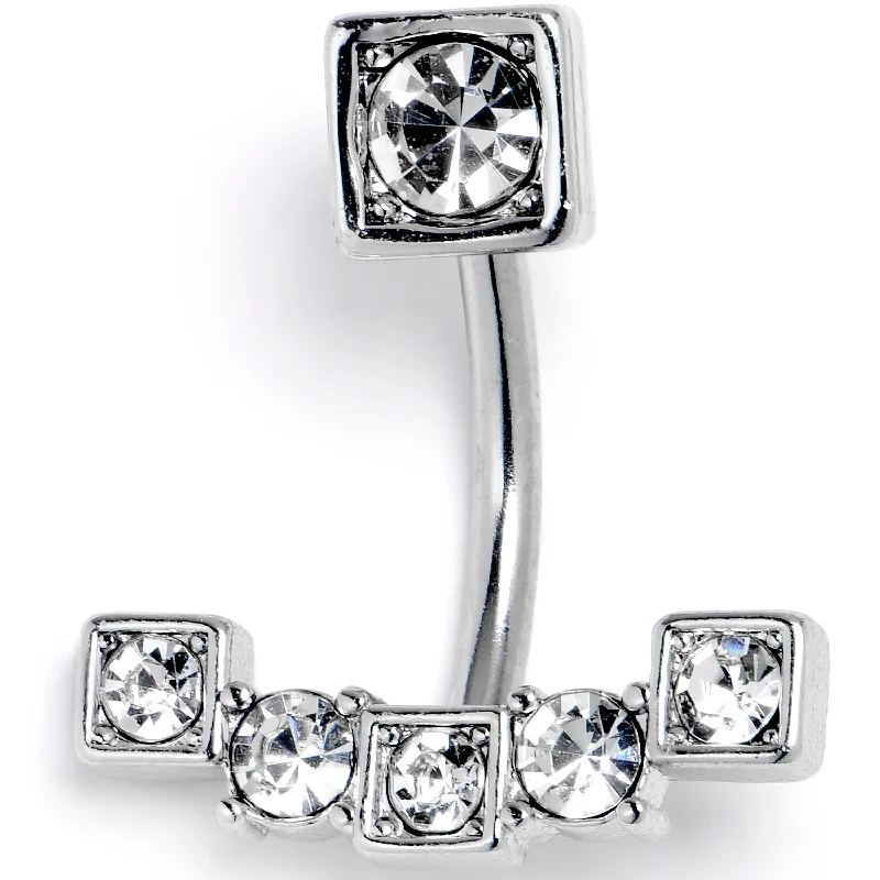 Comfortable Belly Rings for Sensitive Skin -Clear CZ Gem Blocky Arch Double Mount Belly Ring Comfortable Belly Rings for Sensitive Skin -Clear CZ Gem Blocky Arch Double Mount Belly Ring