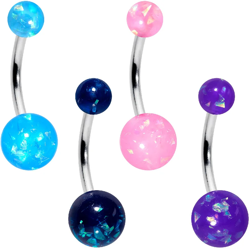 Sparkling Belly Rings with Gemstone Detailing -Blue Pink Purple Faux Opal Pack Belly Ring Set of 4 Sparkling Belly Rings with Gemstone Detailing -Blue Pink Purple Faux Opal Pack Belly Ring Set of 4