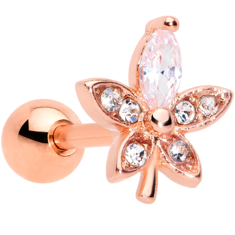 Women's Earrings – Elegant Designs for Every Personality--16 Gauge 1/4 Clear Gem Rose Gold Tone Lovely Flower Cartilage Tragus