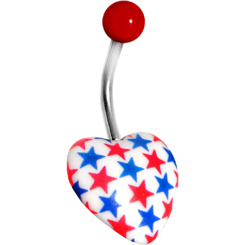 Comfortable Belly Rings for Bold Looks -Patriotic Red White Blue Heart Belly Ring