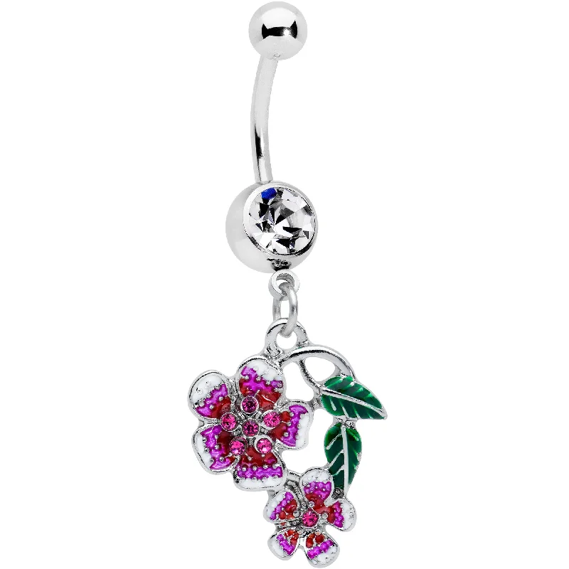 Belly Rings with Glittering Gems for Elegant Style -Clear Red Gem Flower in Flower Dangle Belly Ring Belly Rings with Glittering Gems for Elegant Style -Clear Red Gem Flower in Flower Dangle Belly Ring
